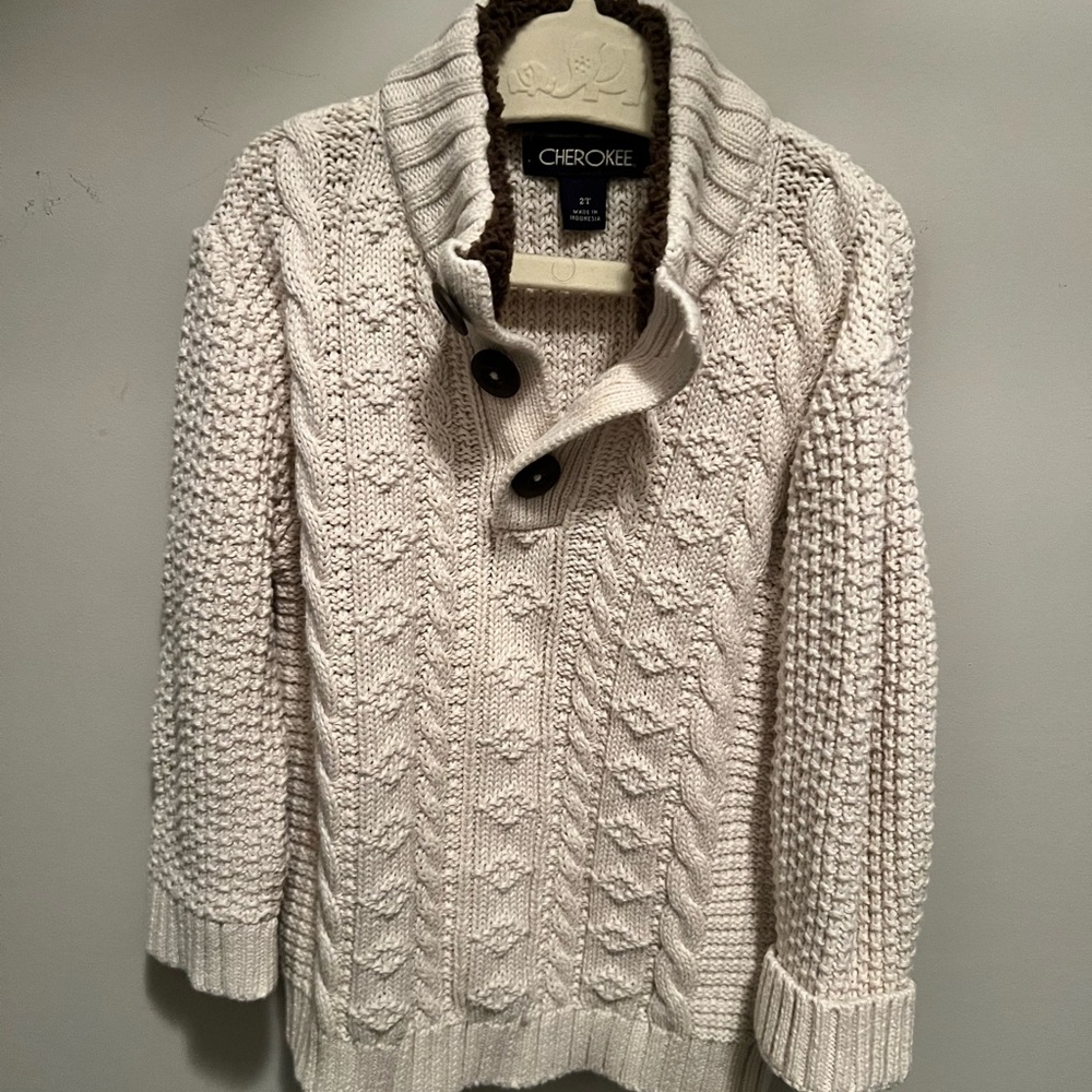Cherokee Boys Off-White Cable Knit Turtleneck Sweater